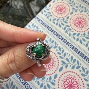 Intricate Silver Ring with Lilith Green Malachite Gemstone